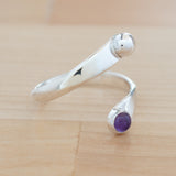 Side view of the Amethyst and Sterling Silver Adjustable Ring with One Stone and One Granule