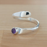 Side view of the Amethyst and Sterling Silver Adjustable Ring with One Stone