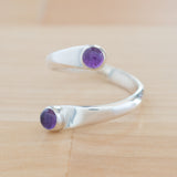 Side view of the Amethyst and Sterling Silver Adjustable Ring with Two Stones