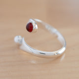 Side view of the Carnelian and Sterling Silver Adjustable Ring with One Stone and One Granule