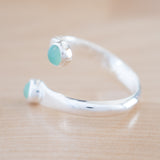 Side View of Chrysoprase and Sterling Silver Adjustable Ring with Two Stones