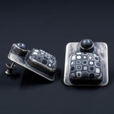 Circles and Squares Post Earrings - Sterling Silver, Polymer Clay, and Hematite