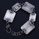 Circles and Squares Bracelet - Sterling Silver, Polymer Clay, and Hematite