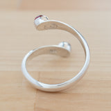 Back view of the Garnet and Sterling Silver Adjustable Ring with Two Stones