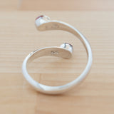 Back view of the Garnet and Sterling Silver Adjustable Ring with Two Stones