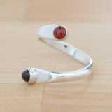 Side view of the Garnet and Sterling Silver Adjustable Ring with Two Stones