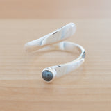 Front view of the Hematite and Sterling Silver Adjustable Ring with One Stone