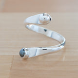 Side view of the Hematite and Sterling Silver Adjustable Ring with One Stone and One Granule