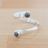 Front view of the Hematite and Sterling Silver Adjustable Ring with Two Stones