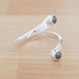 Side view of the Hematite and Sterling Silver Adjustable Ring with Two Stones