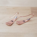 Back Views of Triangle-Shaped Dangle Earrings in Copper Stamped with Kokopelli