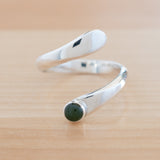 Front view of the Nephrite Jade and Sterling Silver Adjustable Ring with One Stone