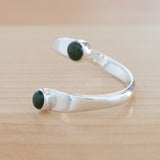 Side view of the Nephrite Jade and Sterling Silver Adjustable Ring with Two Stones