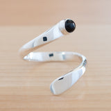 Side view of the Onyx and Sterling Silver Adjustable Ring with One Stone
