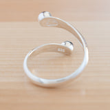 Back view of the Onyx and Sterling Silver Adjustable Ring with Two Stones
