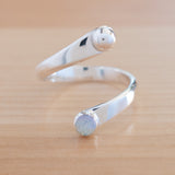 Front view of the Opal and Sterling Silver Adjustable Ring with One Stone and One Granule