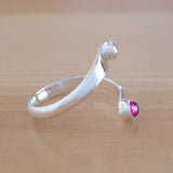 Side view of the Ruby and Sterling Silver Adjustable Ring with One Stone and One Granule