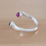 Side view of the Ruby and Sterling Silver Adjustable Ring with Two Stones