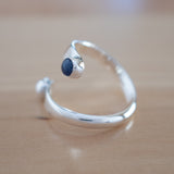 Side view of the Sapphire and Sterling Silver Adjustable Ring with One Stone and One Granule