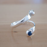 Side view of the Sapphire and Sterling Silver Adjustable Ring with One Stone and One Granule