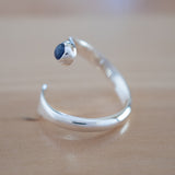 Side View of the Sapphire and Sterling Silver Adjustable Ring with One Stone