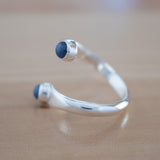 Side view of the Sapphire and Sterling Silver Adjustable Ring with Two Stones