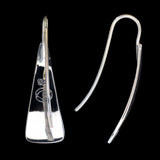 Back and side views of triangle-shaped sterling silver earrings stamped with ladybugs from Capulin Creations