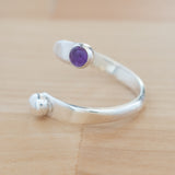 Side view of the Amethyst and Sterling Silver Adjustable Ring with One Stone and One Granule