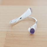 Side view of the Amethyst and Sterling Silver Adjustable Ring with One Stone