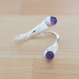 Side view of the Amethyst and Sterling Silver Adjustable Ring with Two Stones