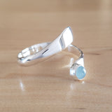 Side View of Aquamarine and Sterling Silver Adjustable Ring with One Stone