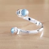 Side View of Aquamarine and Sterling Silver Adjustable Ring with Two Stones