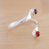 Side view of the Carnelian and Sterling Silver Adjustable Ring with Two Stones
