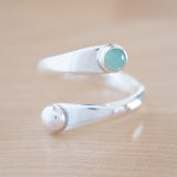 Front View of Chrysoprase and Sterling Silver Adjustable Ring with One Stone and One Granule