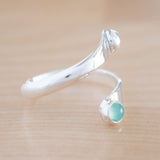 Side View of Chrysoprase and Sterling Silver Adjustable Ring with One Stone and One Granule