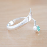 Side View of Chrysoprase and Sterling Silver Adjustable Ring with One Stone