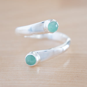 Front View of Chrysoprase and Sterling Silver Adjustable Ring with Two Stones