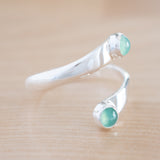 Side View of Chrysoprase and Sterling Silver Adjustable Ring with Two Stones