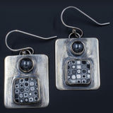 Circles and Squares Dangle Earrings - Sterling Silver, Polymer Clay, and Hematite