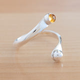 Side view of the Citrine and Sterling Silver Adjustable Ring with One Stone and One Granule