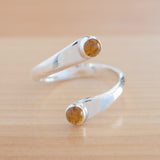 Front view of the Citrine and Sterling Silver Adjustable Ring with Two Stones