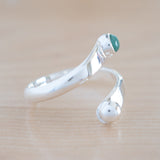 Side View of the Emerald and Sterling Silver Adjustable Ring with One Stone and One Granule