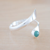 Side View of the Emerald and Sterling Silver Adjustable Ring with One Stone