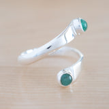 Side View of the Emerald and Sterling Silver Adjustable Ring with Two Stones