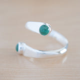 Side View of the Emerald and Sterling Silver Adjustable Ring with Two Stones
