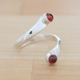 Side view of the Garnet and Sterling Silver Adjustable Ring with Two Stones