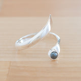 Side view of the Hematite and Sterling Silver Adjustable Ring with One Stone