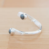 Side view of the Hematite and Sterling Silver Adjustable Ring with Two Stones