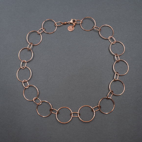 Full View of Chain Necklace in Copper with Large Round and Small Oval Links