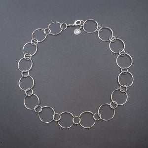 Top View of Chain Necklace in Sterling Silver with Large and Small Round Links